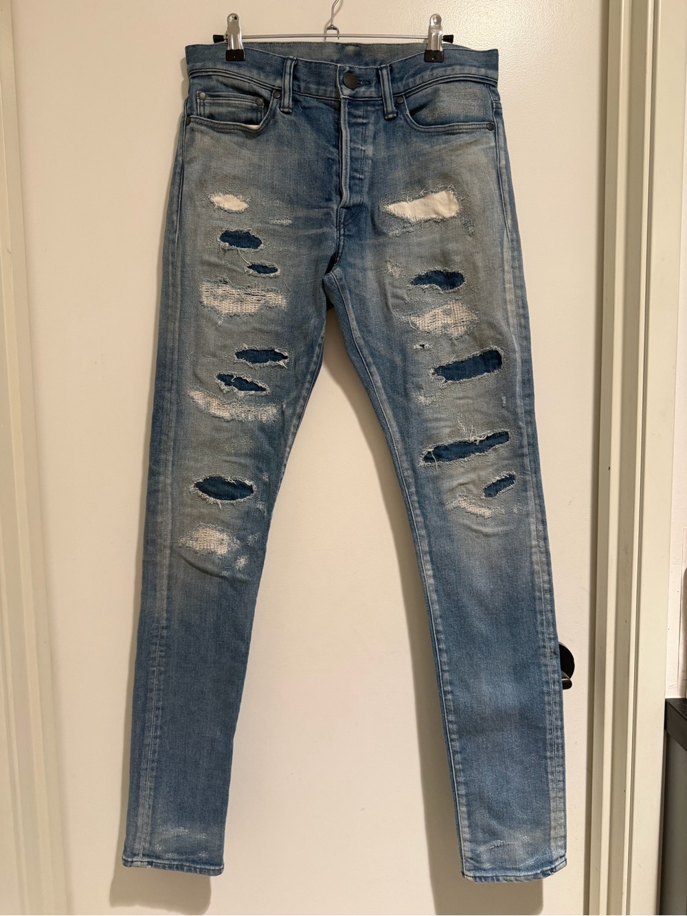 John Elliott Light Blue Distressed Skinny Jeans